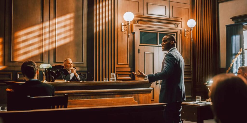 attorney speaking in court