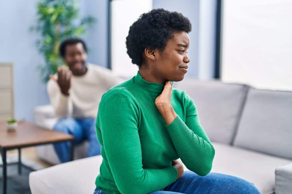 wife turned away from her husband